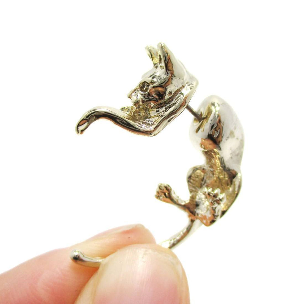 Fake Gauge Earrings: Realistic Kitty Cat Pet Animal Shaped Plug Stud Earrings in Gold | DOTOLY