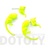 Fake Gauge Earrings: Realistic Kitty Cat Pet Animal Shaped Plug Stud Earrings in Neon Yellow | DOTOLY