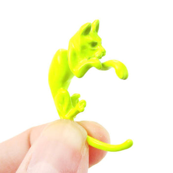 Fake Gauge Earrings: Realistic Kitty Cat Pet Animal Shaped Plug Stud Earrings in Neon Yellow | DOTOLY
