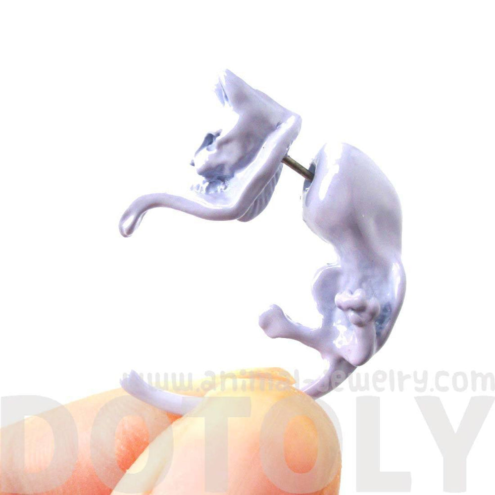 Fake Gauge Earrings: Realistic Kitty Cat Pet Animal Shaped Plug Stud Earrings in Pale Purple | DOTOLY