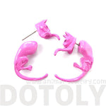 Fake Gauge Earrings: Realistic Kitty Cat Pet Animal Shaped Plug Stud Earrings in Pink | DOTOLY