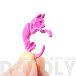 Fake Gauge Earrings: Realistic Kitty Cat Pet Animal Shaped Plug Stud Earrings in Pink | DOTOLY