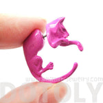 Fake Gauge Earrings: Realistic Kitty Cat Pet Animal Shaped Plug Stud Earrings in Pink | DOTOLY