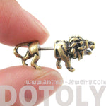 Fake Gauge Earrings: Realistic Lion Animal Shaped Plug Earrings in Brass | DOTOLY