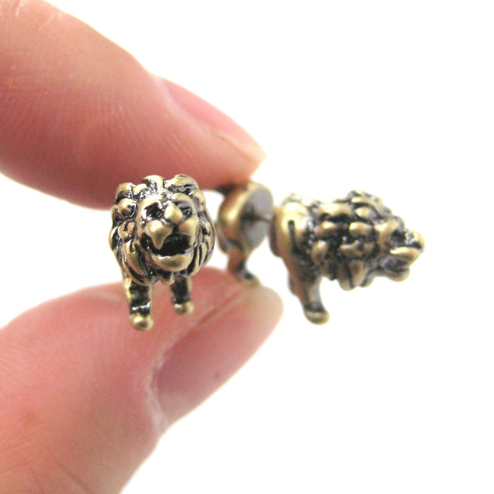 Fake Gauge Earrings: Realistic Lion Animal Shaped Plug Earrings in Brass | DOTOLY