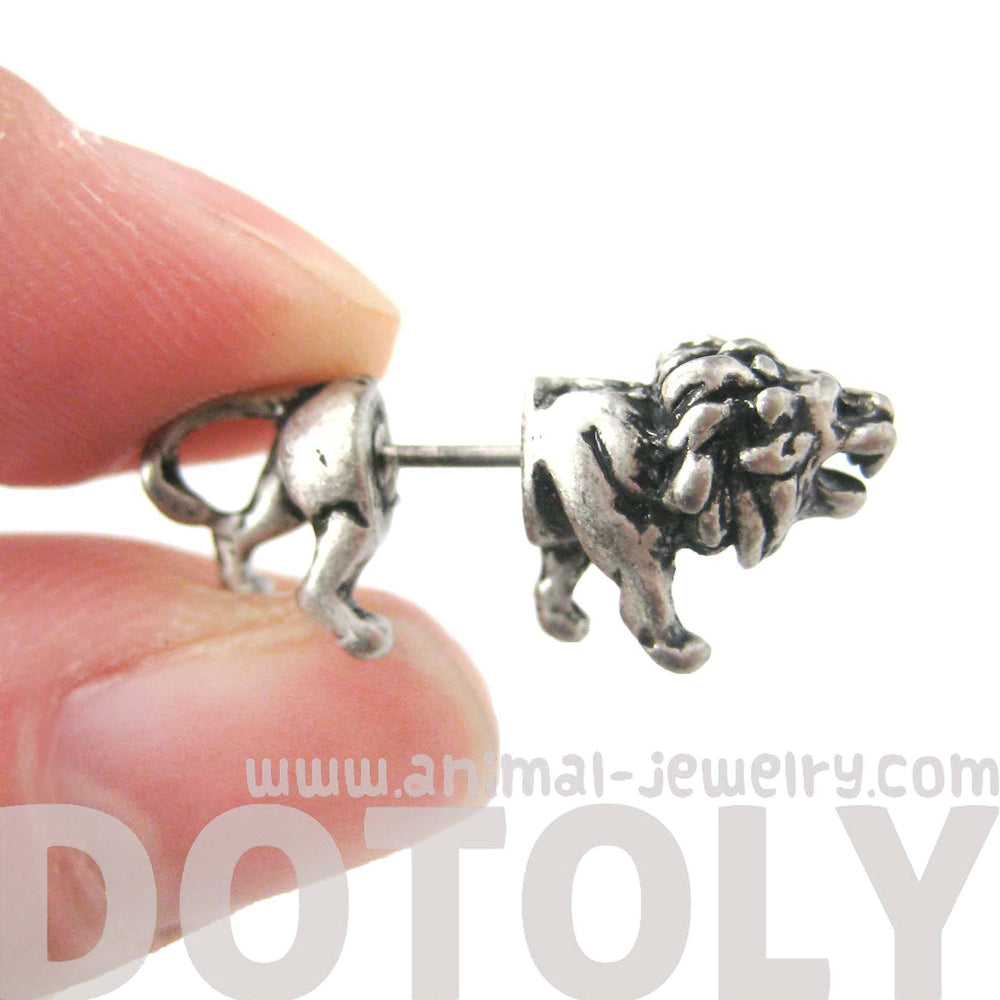 Fake Gauge Earrings: Realistic Lion Animal Shaped Plug Earrings in Silver | DOTOLY