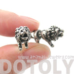 Fake Gauge Earrings: Realistic Lion Animal Shaped Plug Earrings in Silver | DOTOLY