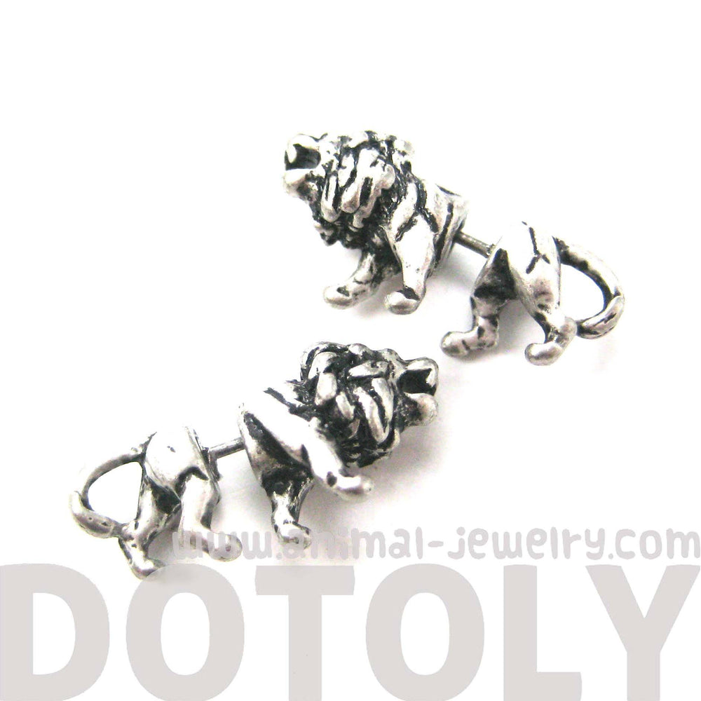 Fake Gauge Earrings: Realistic Lion Animal Shaped Plug Earrings in Silver | DOTOLY