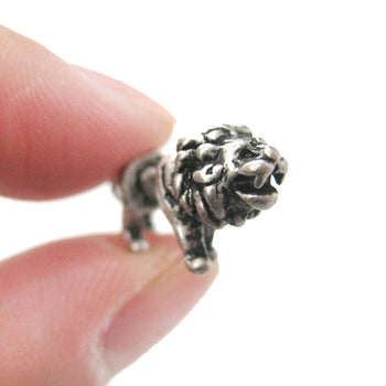 Fake Gauge Earrings: Realistic Lion Animal Shaped Plug Earrings in Silver | DOTOLY