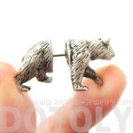 Fake Gauge Earrings: Realistic Polar Bear Shaped Animal Themed Faux Plug Stud Earrings in Silver | DOTOLY