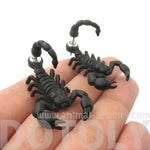 Fake Gauge Earrings: Realistic Scorpion Bug Shaped Front and Back Stud Earrings in Black | DOTOLY