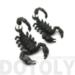 Fake Gauge Earrings: Realistic Scorpion Bug Shaped Front and Back Stud Earrings in Black | DOTOLY