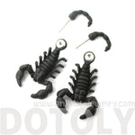 Fake Gauge Earrings: Realistic Scorpion Bug Shaped Front and Back Stud Earrings in Black | DOTOLY