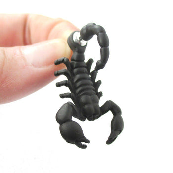 Fake Gauge Earrings: Realistic Scorpion Bug Shaped Front and Back Stud Earrings in Black | DOTOLY