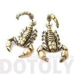 Fake Gauge Earrings: Realistic Scorpion Insect Bug Shaped Front and Back Stud Earrings in Brass | DOTOLY