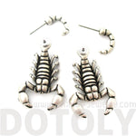 Fake Gauge Earrings: Realistic Scorpion Insect Bug Shaped Front and Back Stud Earrings in Silver | DOTOLY