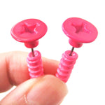 Fake Gauge Earrings: Realistic Screw Shaped Faux Plug Stud Earrings in Neon Pink | DOTOLY