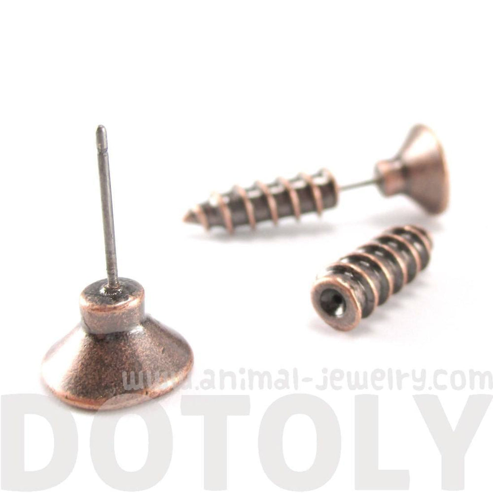 Fake Gauge Earrings: Realistic Screw Shaped Faux Plug Stud Earrings in Copper | DOTOLY