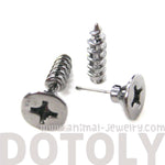 Fake Gauge Earrings: Realistic Screw Shaped Faux Plug Stud Earrings in Gunmetal Silver | DOTOLY