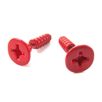 Fake Gauge Earrings: Realistic Screw Shaped Faux Plug Stud Earrings in Red | DOTOLY