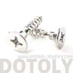 Fake Gauge Earrings: Realistic Screw Shaped Faux Plug Stud Earrings in Shiny Silver | DOTOLY