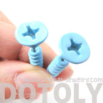 Fake Gauge Earrings: Realistic Screw Shaped Faux Plug Stud Earrings in Light Blue | DOTOLY