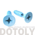 Fake Gauge Earrings: Realistic Screw Shaped Faux Plug Stud Earrings in Light Blue | DOTOLY
