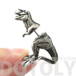Fake Gauge Earrings: Realistic Tyrannosaurus T-Rex Animal Shaped Faux Plug Stud Earrings in Silver | DOTOLY
