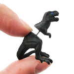 Fake Gauge Earrings: Realistic Tyrannosaurus T-Rex Shaped Front and Back Stud Earrings in Black | DOTOLY