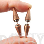 Fake Gauge Earrings: Rocker Chic Geometric Spike Shaped Front and Back Stud Earrings in Copper | DOTOLY