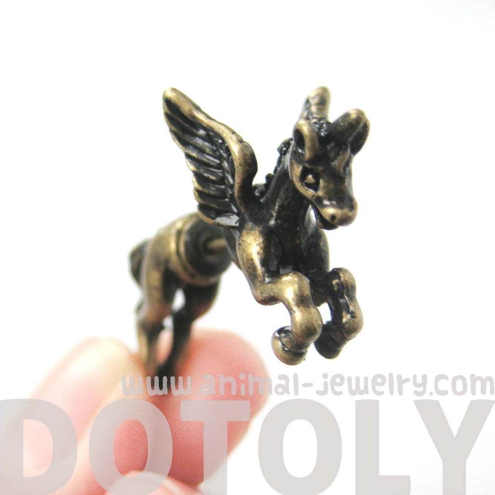 Fake Gauge Earrings: Unicorn Horse Animal Faux Plug Stud Earrings in Brass | DOTOLY