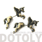 Fake Gauge Earrings: Unicorn Horse Animal Faux Plug Stud Earrings in Brass | DOTOLY