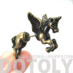 Fake Gauge Earrings: Unicorn Horse Animal Faux Plug Stud Earrings in Brass | DOTOLY