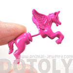 Fake Gauge Earrings: Unicorn Horse Animal Faux Plug Stud Earrings in Bright Pink | DOTOLY