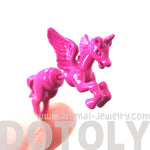 Fake Gauge Earrings: Unicorn Horse Animal Faux Plug Stud Earrings in Bright Pink | DOTOLY
