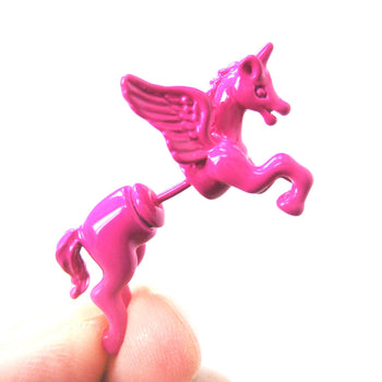 Fake Gauge Earrings: Unicorn Horse Animal Faux Plug Stud Earrings in Bright Pink | DOTOLY