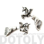 Fake Gauge Earrings: Unicorn With Wings Animal Faux Plug Stud Earrings in Silver | DOTOLY