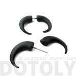 Fake Gauge Earrings: Unisex Spike Hook Shaped Front and Back Stud Earrings in Black | DOTOLY