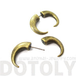 Fake Gauge Earrings: Unisex Spike Hook Shaped Front and Back Stud Earrings in Brass | DOTOLY