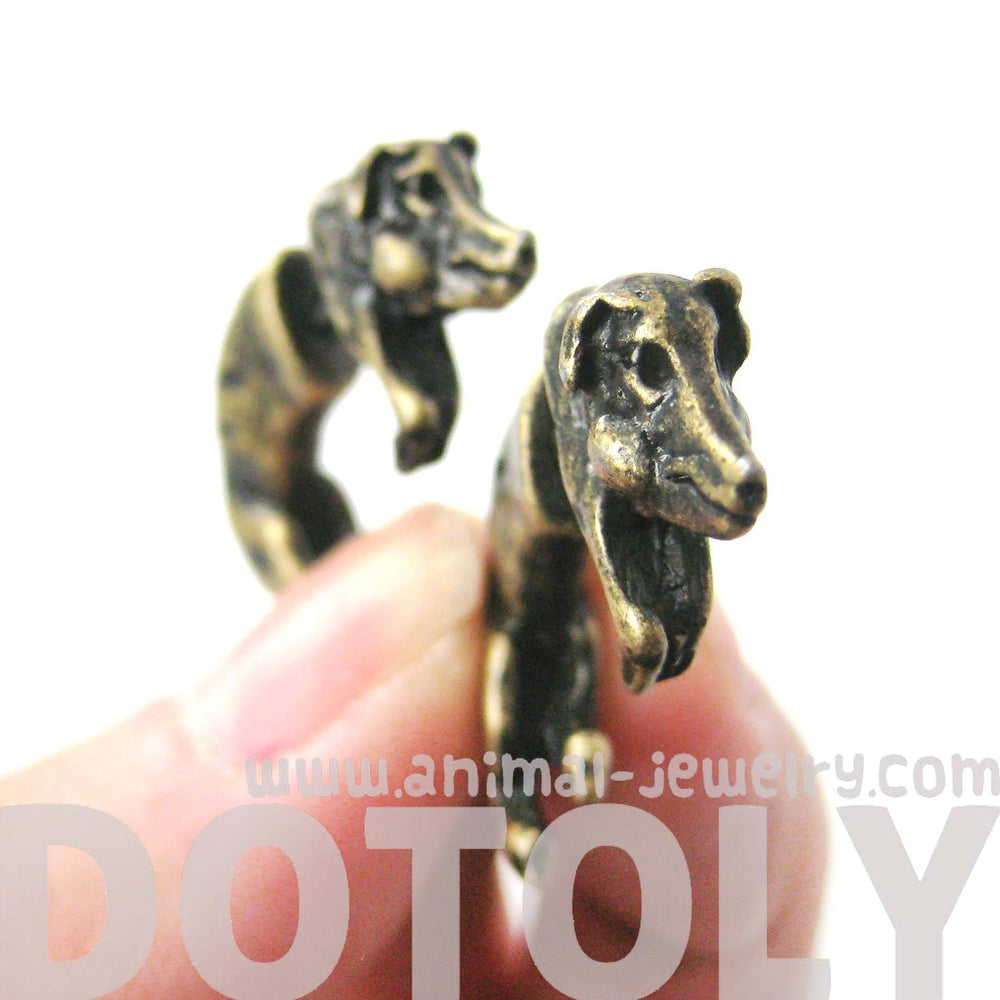 Fake Gauge Earrings: Wild Boar Pig Animal Shaped Plug Earrings in Brass | DOTOLY