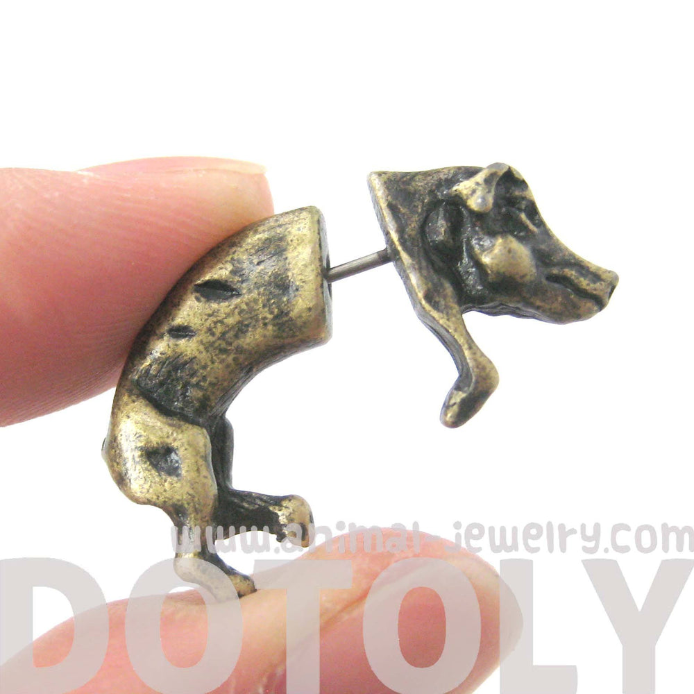 Fake Gauge Earrings: Wild Boar Pig Animal Shaped Plug Earrings in Brass | DOTOLY