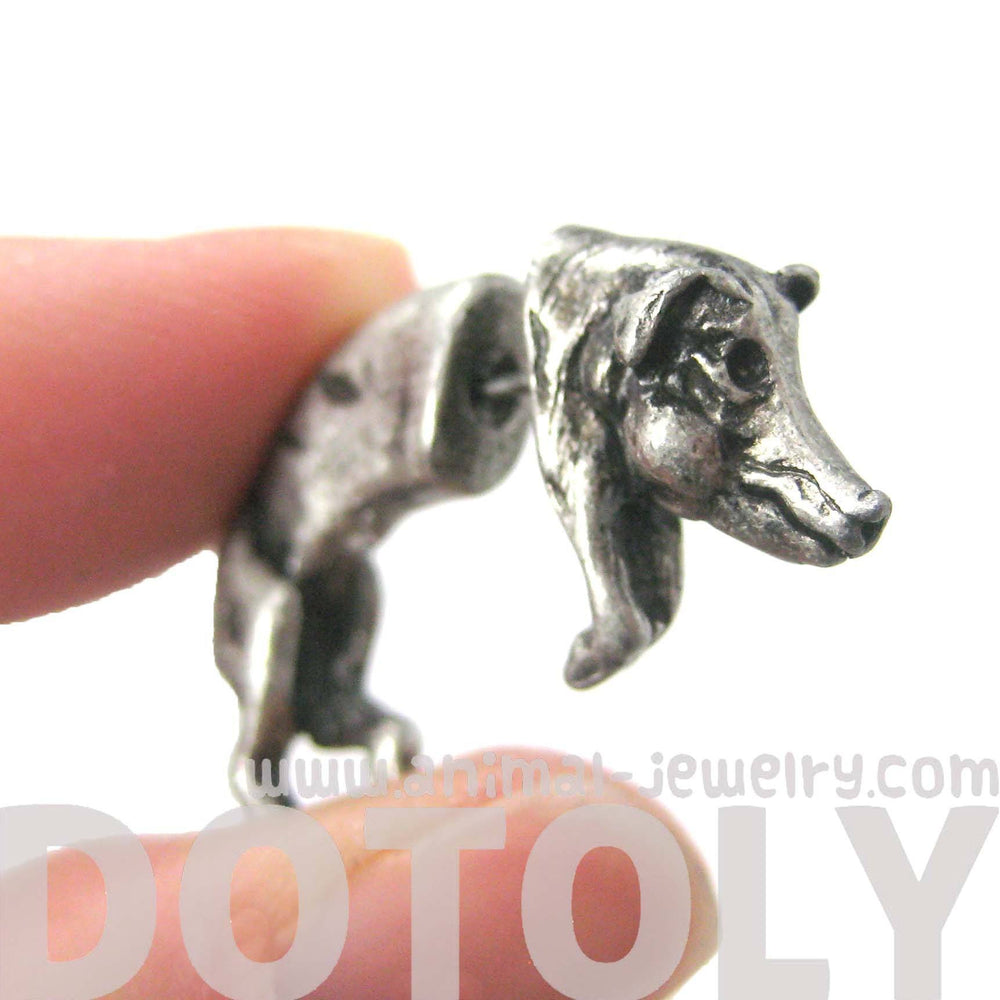 Fake Gauge Earrings: Wild Boar Pig Animal Shaped Plug Earrings in Silver | DOTOLY
