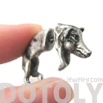 Fake Gauge Earrings: Wild Boar Pig Animal Shaped Plug Earrings in Silver | DOTOLY