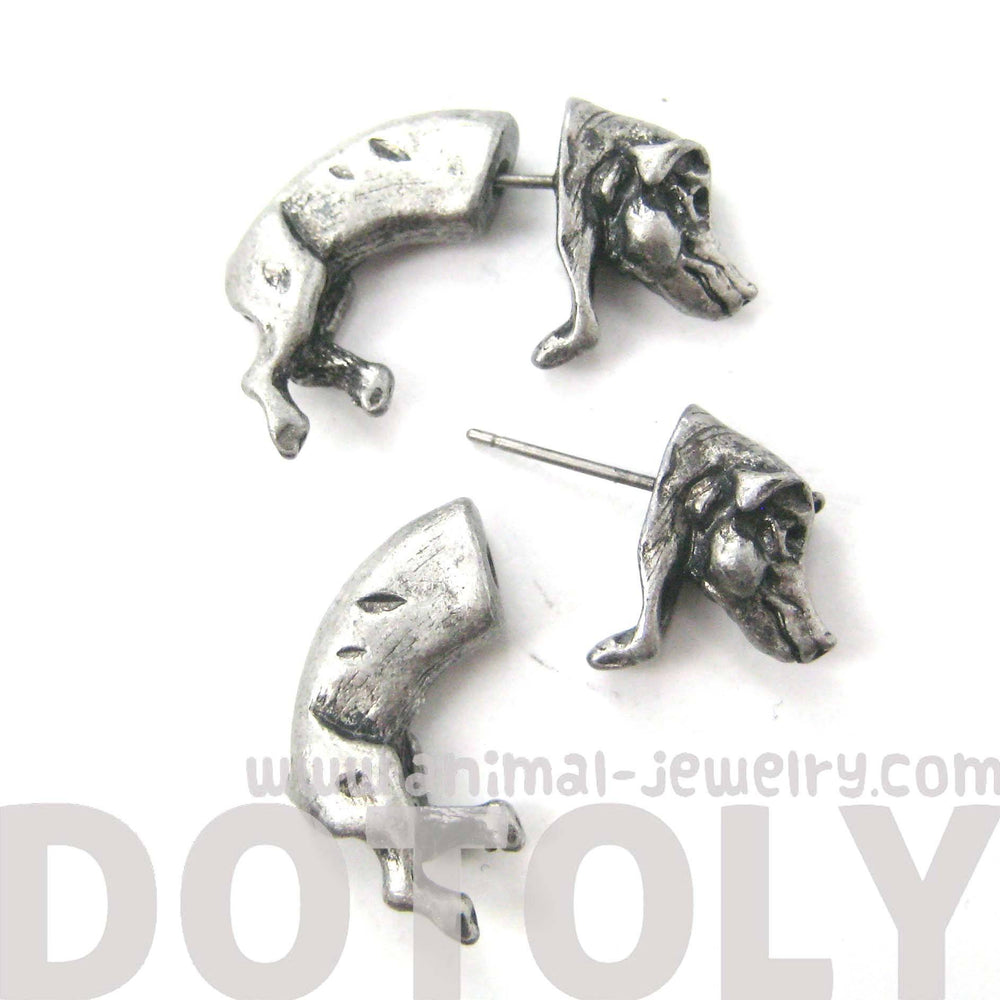 Fake Gauge Earrings: Wild Boar Pig Animal Shaped Plug Earrings in Silver | DOTOLY