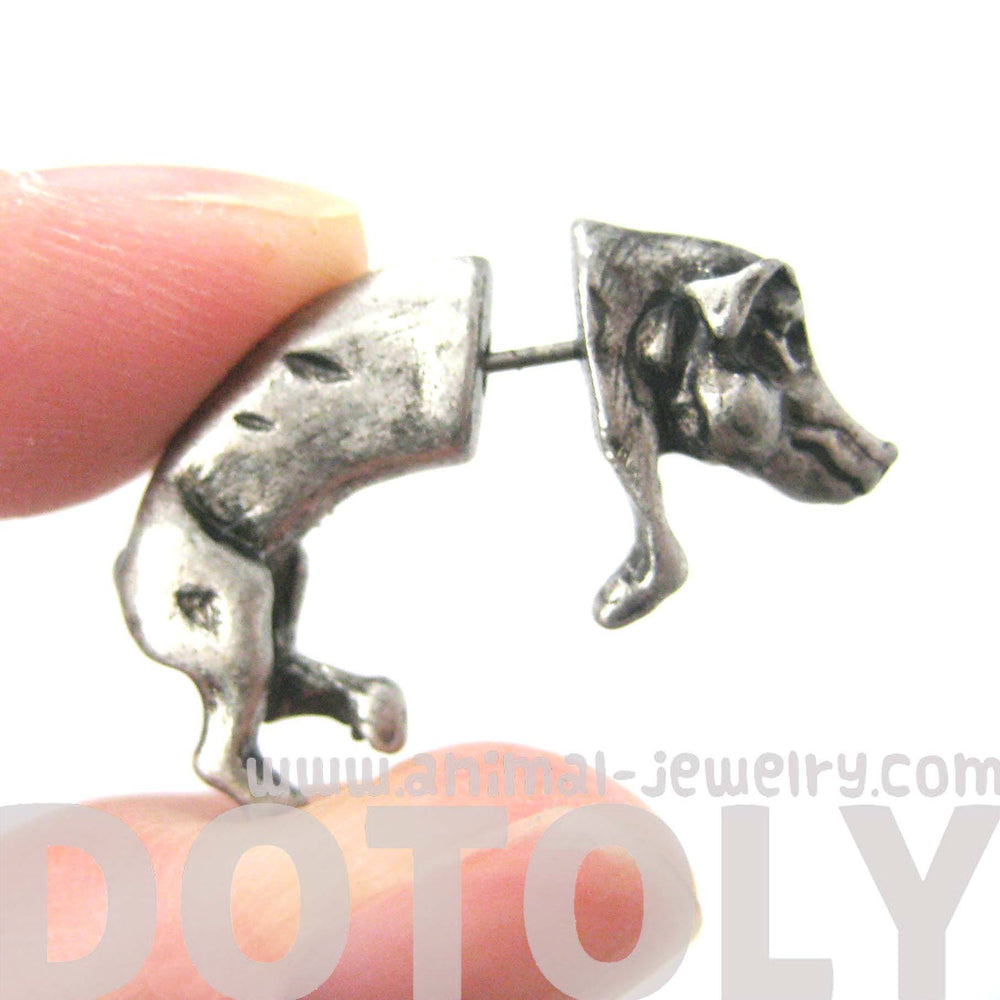 Fake Gauge Earrings: Wild Boar Pig Animal Shaped Plug Earrings in Silver | DOTOLY