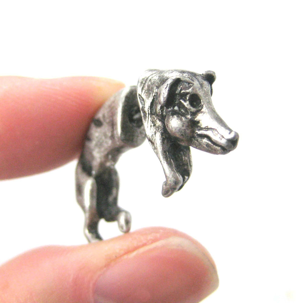 Fake Gauge Earrings: Wild Boar Pig Animal Shaped Plug Earrings in Silver | DOTOLY