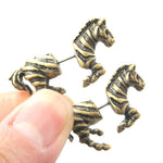 Fake Gauge Earrings: Zebra Horse Animal Shaped Stud Plug Earrings in Brass | DOTOLY