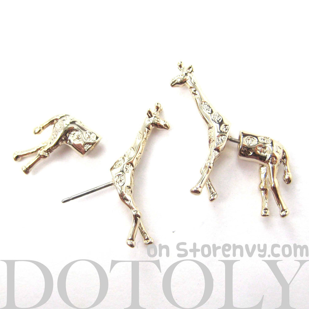Fake Gauge Earrings: Realistic Giraffe Shaped Animal Faux Plug Stud Earrings in Shiny Gold | DOTOLY