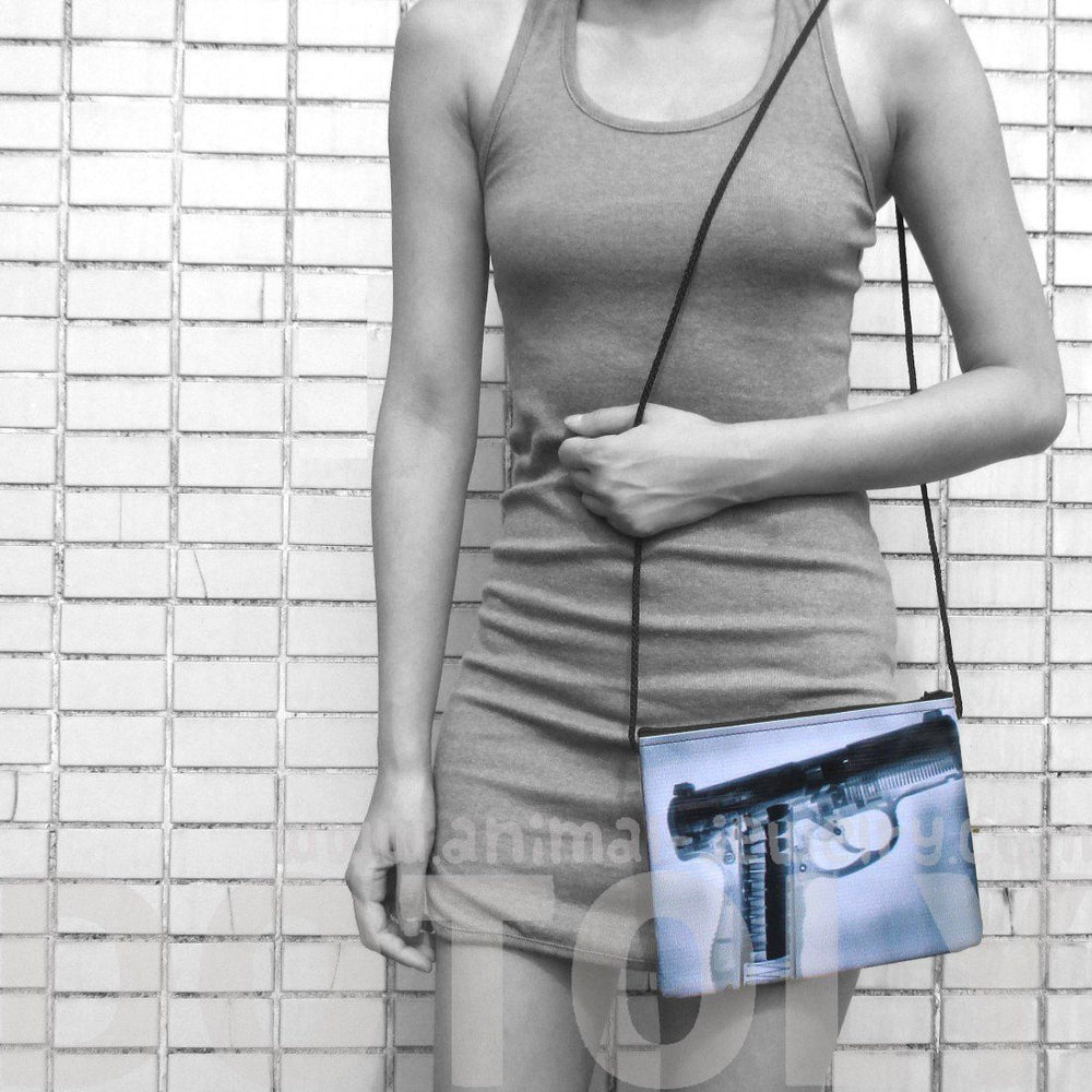 Fake X-Ray Loaded Revolver Gun Print Rectangular Shaped Cross Body Bag | DOTOLY