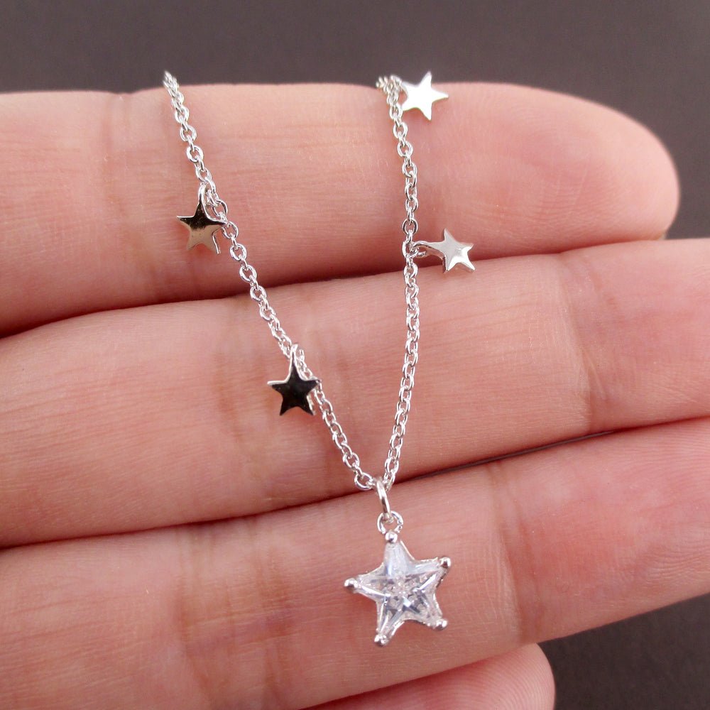 Falling Stars Charm Shaped Dangling Choker Necklace in Gold or Silver